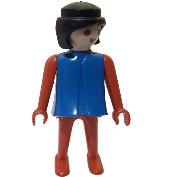 Playmobil ® Frau blau rot schwarze Haare feste Hände gebraucht