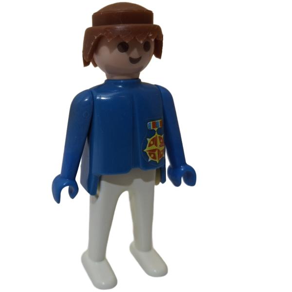 Playmobil ® Mann blau / weiß braune Haare feste Hände Aufkleber gebraucht