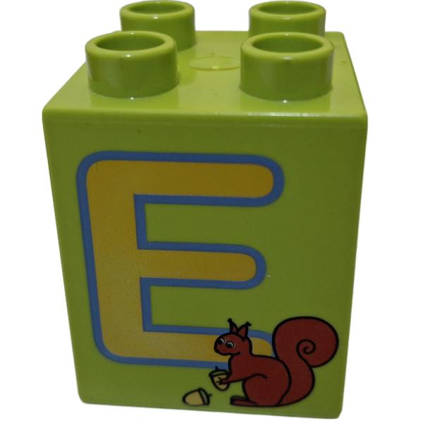 LEGO® DUPLO® 2 x 2 Stein 2 Hoch bedruckt mit Buchstaben E gebraucht