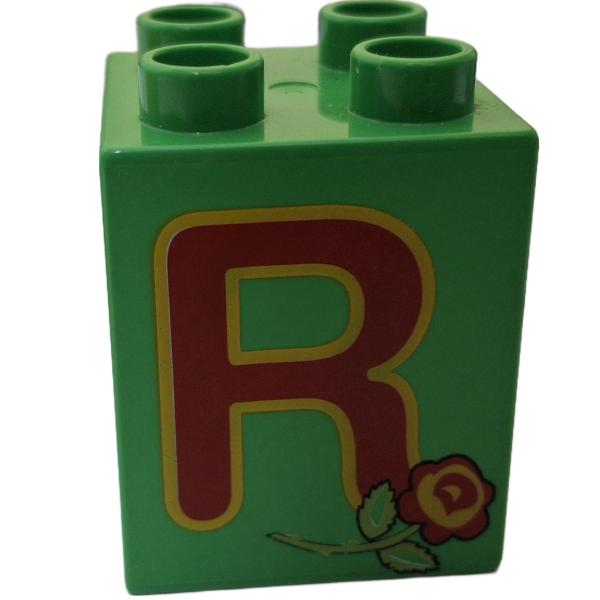 LEGO® DUPLO® 2 x 2 Stein 2 Hoch bedruckt mit Buchstaben R gebraucht