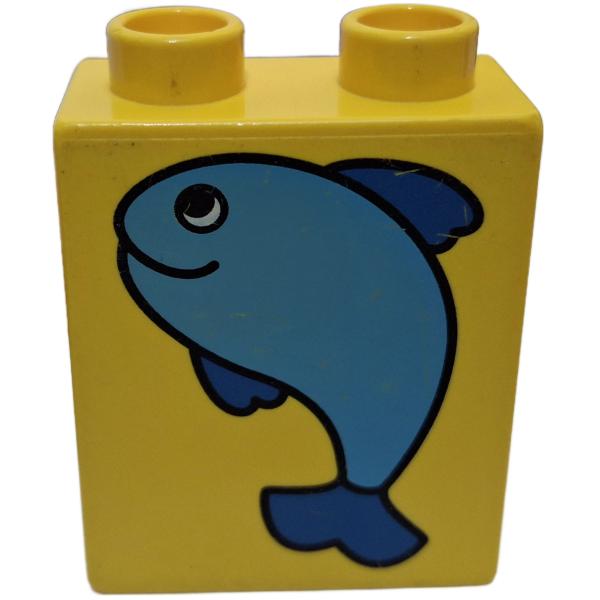 LEGO® DUPLO® 4066 1 x 2 x 2 bedruckt  gelb mit Fisch gebraucht