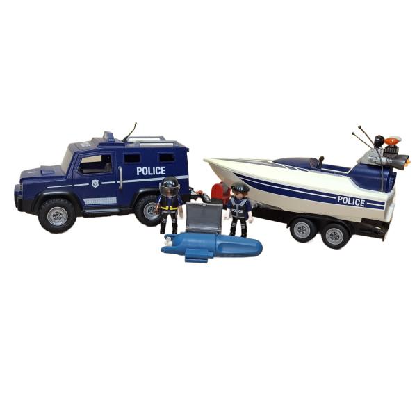 Playmobil ® 5187 Polizei Truck mit Speedboot gebraucht