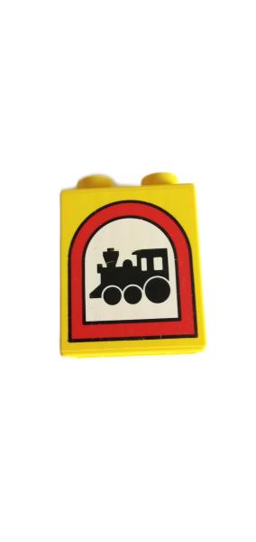 LEGO® DUPLO® 1 x 2 x 2 bedruckt mit Vorsicht Bahn gebraucht