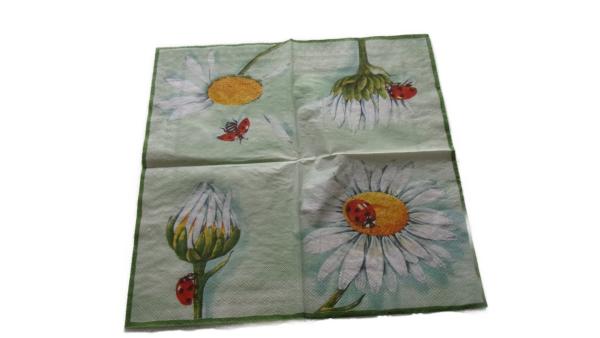 Serviette 33 x 33 cm Margerite mit Marienkäfer