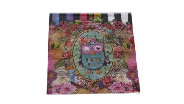 Serviette 33 x 33 cm Eule vintage