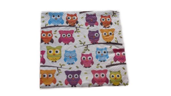 Serviette 33 x 33 cm Eulen weiß