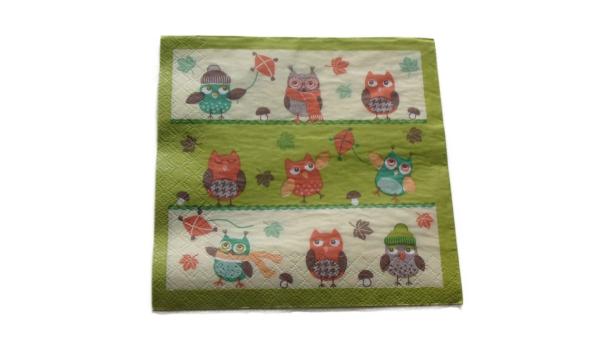 Serviette 33 x 33 cm Eulen grün