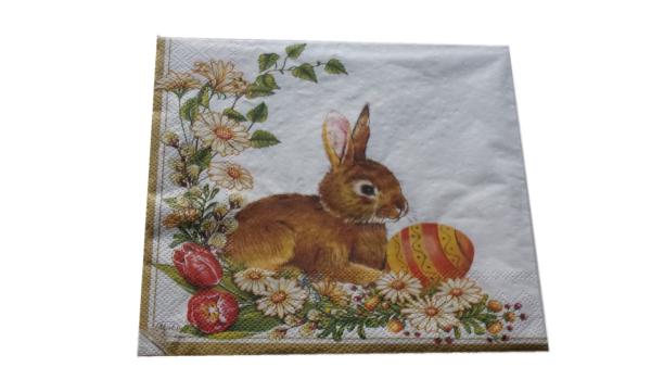 Serviette 33 x 33 cm Hase mit Ei rot