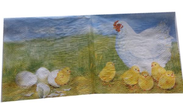 Serviette 33 x 33 cm Henne mit Küken