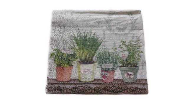 Serviette 33 x 33 cm Kräutertöpfe