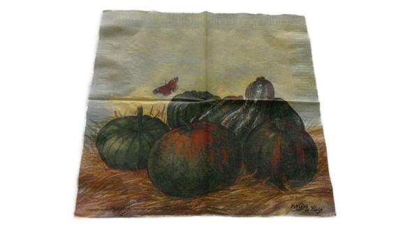 Serviette 33 x 33 cm Kürbis im Stroh