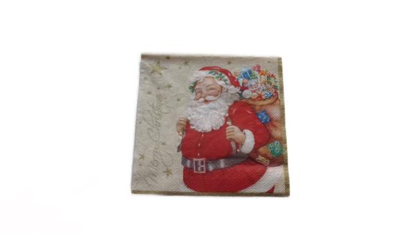 Serviette 33 x 33 cm Weihnachtsmann mit Geschenkesack 2 Motive
