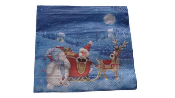 Serviette 33 x 33 cm Weihnachtsmannschlitten