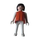 Playmobil ® Frau rot / weiß / schwarze Haare feste Hände gebraucht